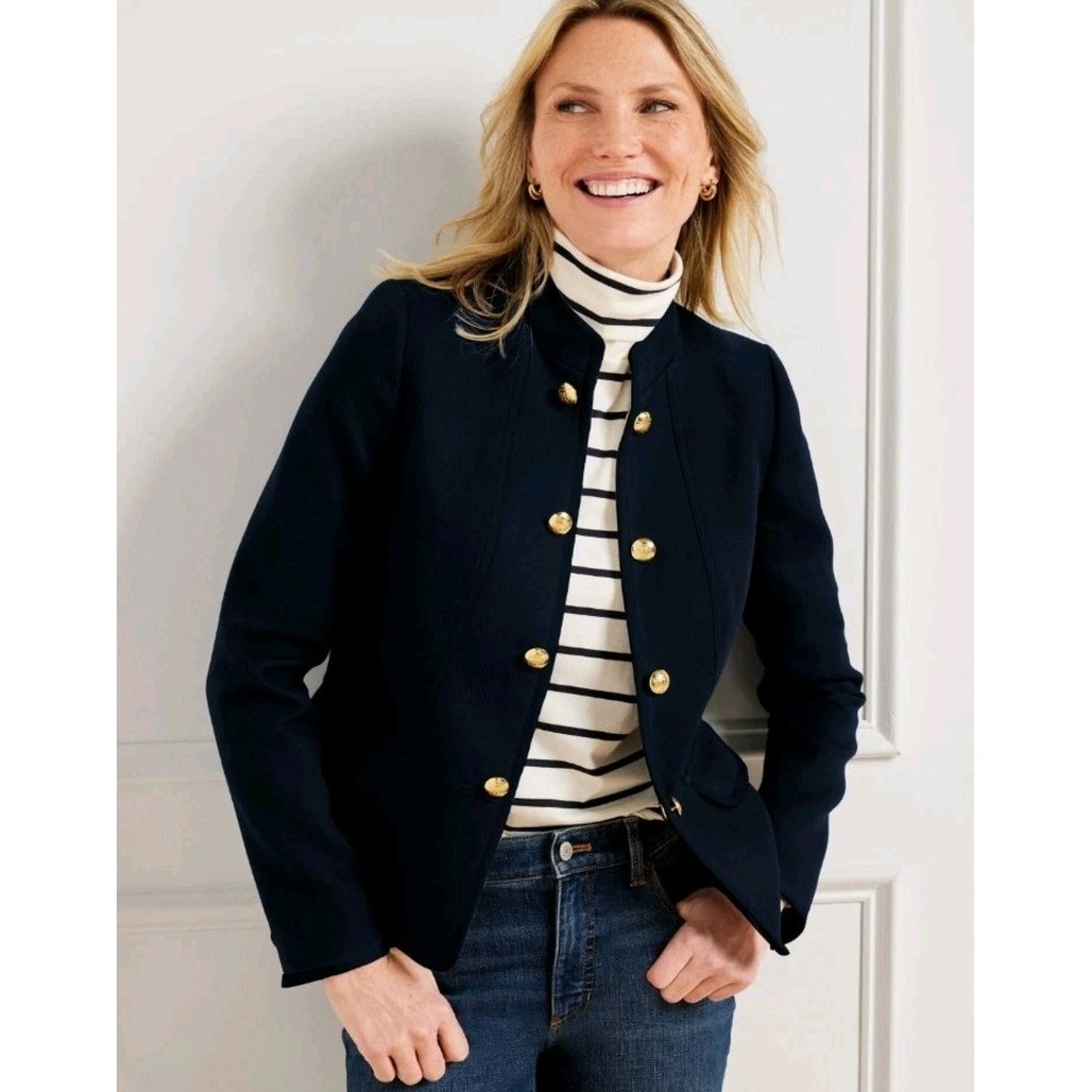 Talbots Navy Blue Military Jacket Gold Buttons Size 8 - Picture 1 of 9